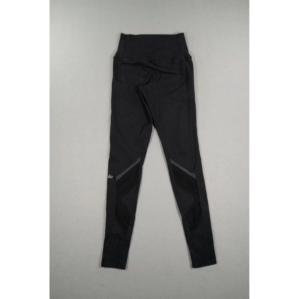 Alo Yoga High Waist Moto Leggings Black Mesh Mixed Media Yoga Pants W5494R